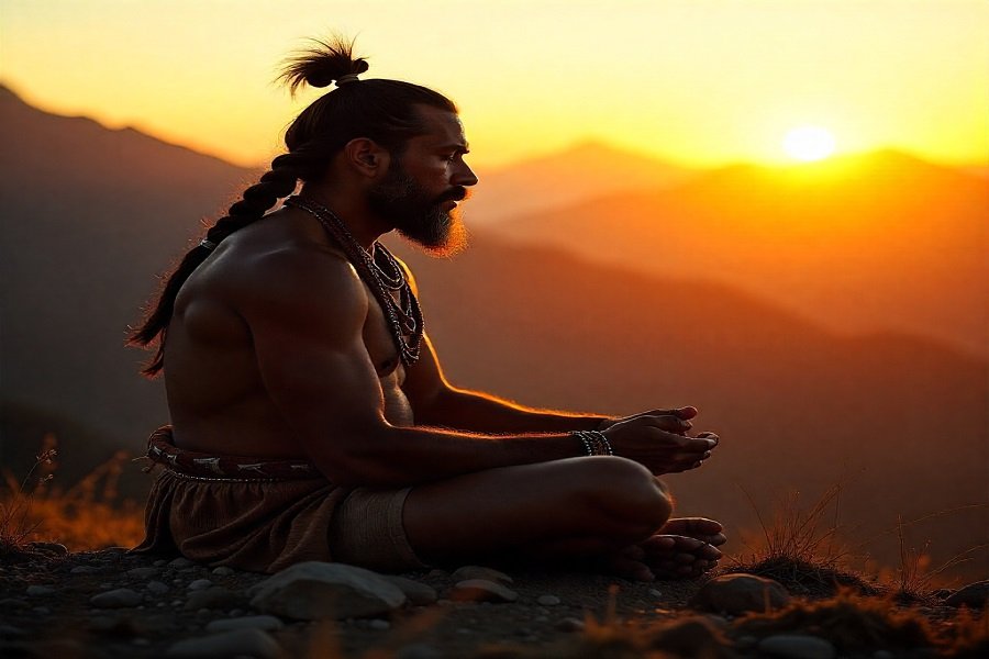 A prática da oração: Uma pessoa no topo do morro vendo o por do sol