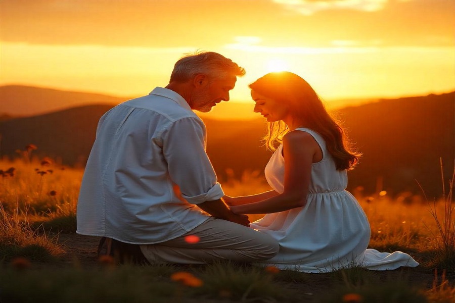 luto de pais - Um casal representando pai e mãe ajoelhados na montanha!