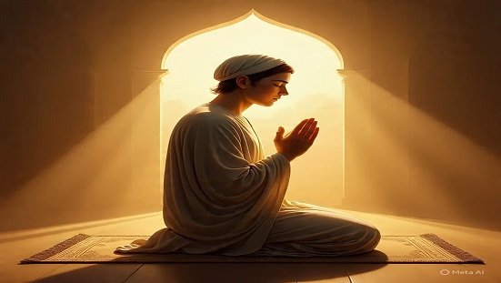 Ilustração suave de uma pessoa em oração, cercada por luz dourada, simbolizando proteção contra obsessão espiritual
