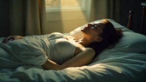 Experiências de quase-morte : Uma pessoa flutuando acima de seu corpo, cercada por luz suave e serena.