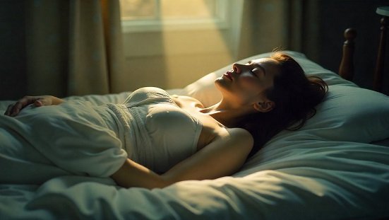 Experiências de quase-morte : Uma pessoa flutuando acima de seu corpo, cercada por luz suave e serena.