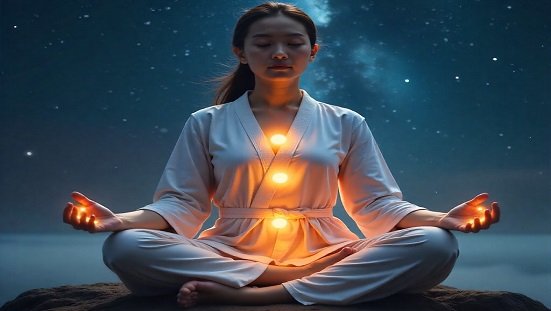 Harmonização energética : Representação espiritual dos chakras no corpo humano, em equilíbrio energético.