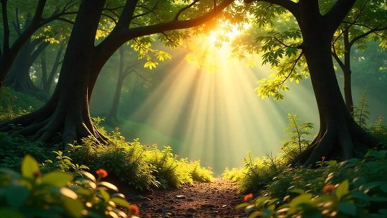 Influência da natureza : Paisagem natural com luz suave, árvore frondosa