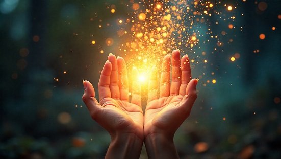 Tecnologia e investigacao espiritual : Representação simbólica da união entre ciência e espiritualidade, com luzes e equipamentos modernos em ambiente sereno