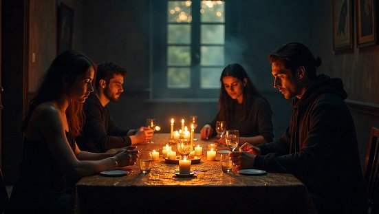 Médium sensitivo : varias pessoas em reunião mediúnica sentados à mesa