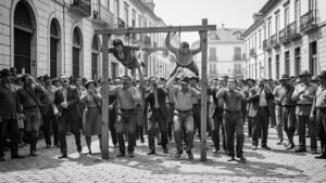 Morte enforcado - Pessoas sendo enforcadas em praça pública