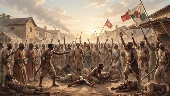 Escravidão: Ilustração histórica simbólica sobre escravidão humana e libertação