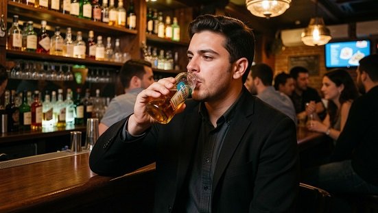 Alcoolatra após a morte : Uma pessoa em um bar ingerindo bebida alcóolica