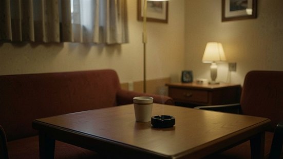 Motéis : Ambiente de motel com iluminação suave e atmosfera introspectiva,